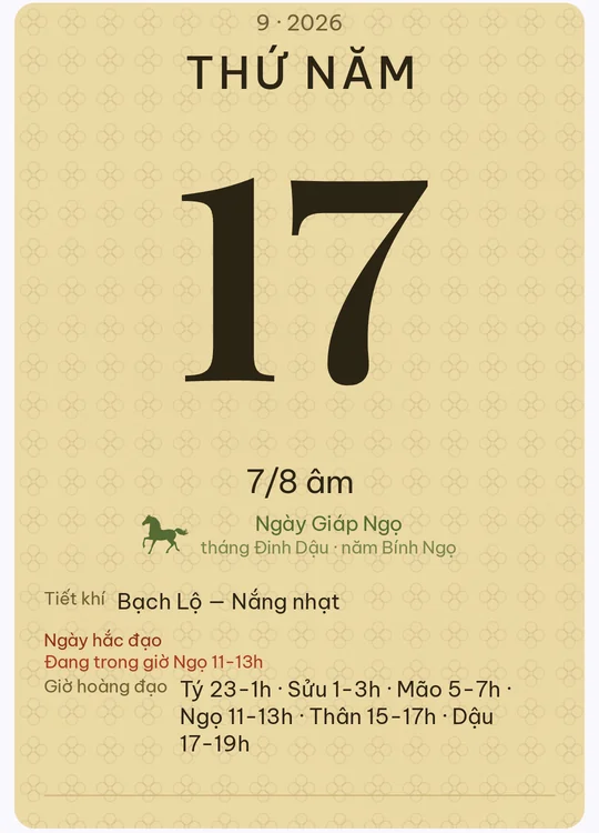Tờ lịch với giao diện Vàng nghệ